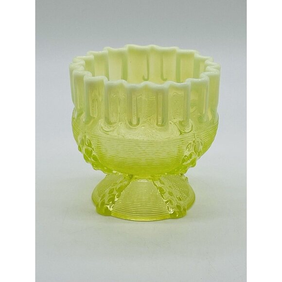 Northwood Victorian Vaseline Topaz Opalescent Glass Rose Bowl Button Panels 1899 - Picture 1 of 7